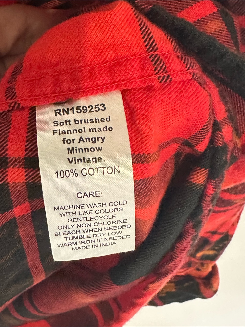 Angry Minnow Flannel Red Distressed Plaid Button Down Shirt Graphic Back Print - Picture 5 of 5